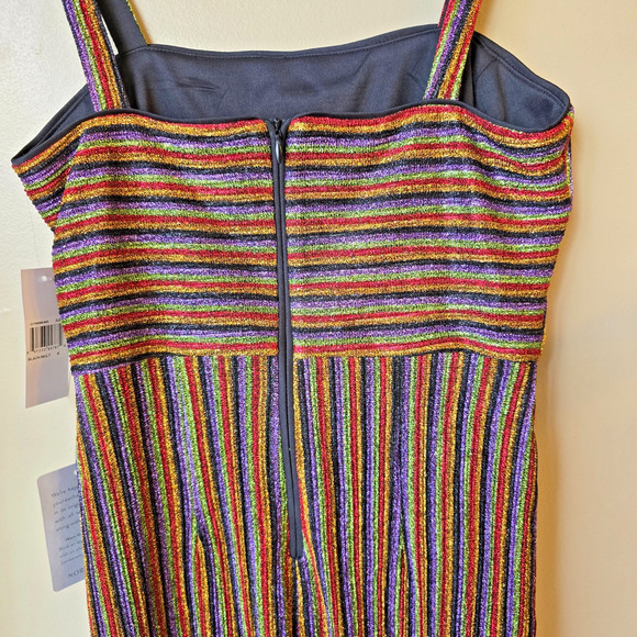 Donna Morgan Metallic Rainbow Striped Dress Size 4 Bodycon Shiny Party New - Picture 10 of 11